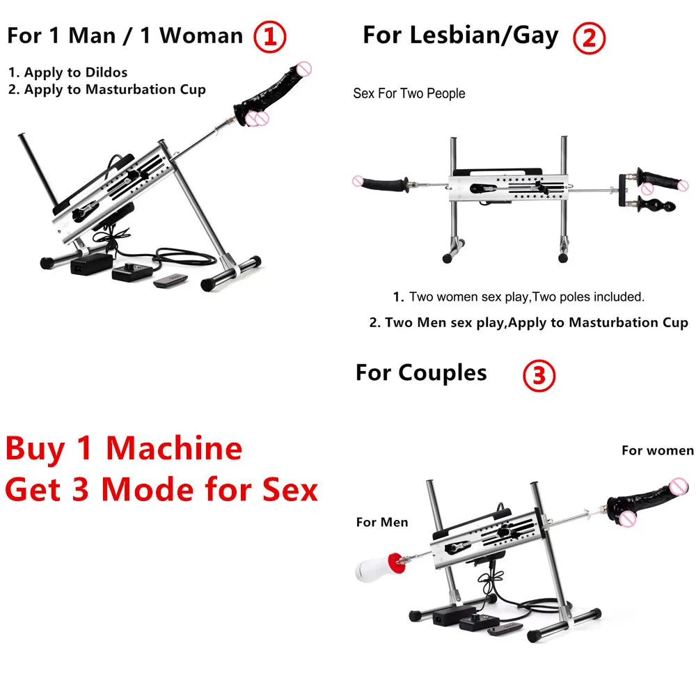 Stroke 3-15cm Automatic High Powered Wireless Sex Machine With Attachments