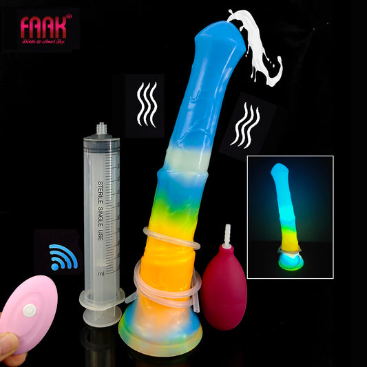 Remote Control Vibrator Squirting Horse Dildo With Sucker Luminous Ejaculation  Penis Glow in Dark