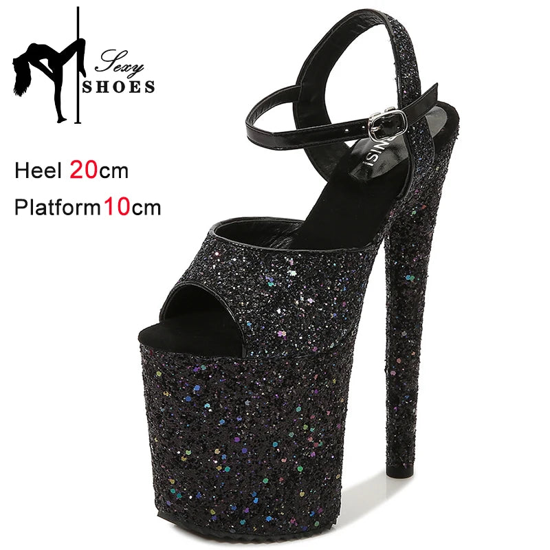 Gothic Style Sandals Women 20CM Sequins Platform Shoes Club Fashion Stripper Model Show High Heels Non-slip sandalias de mujer