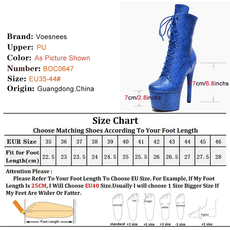 17CM/7Inch Sexy Snake High Heel Women Ankle Boots  Fetish Pole Dancer Stripper Platform Party High Heels Boots Ladies Shoes