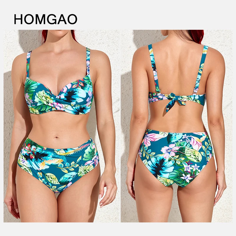 Swimsuit Push Up Bikini High Waist Retro Print