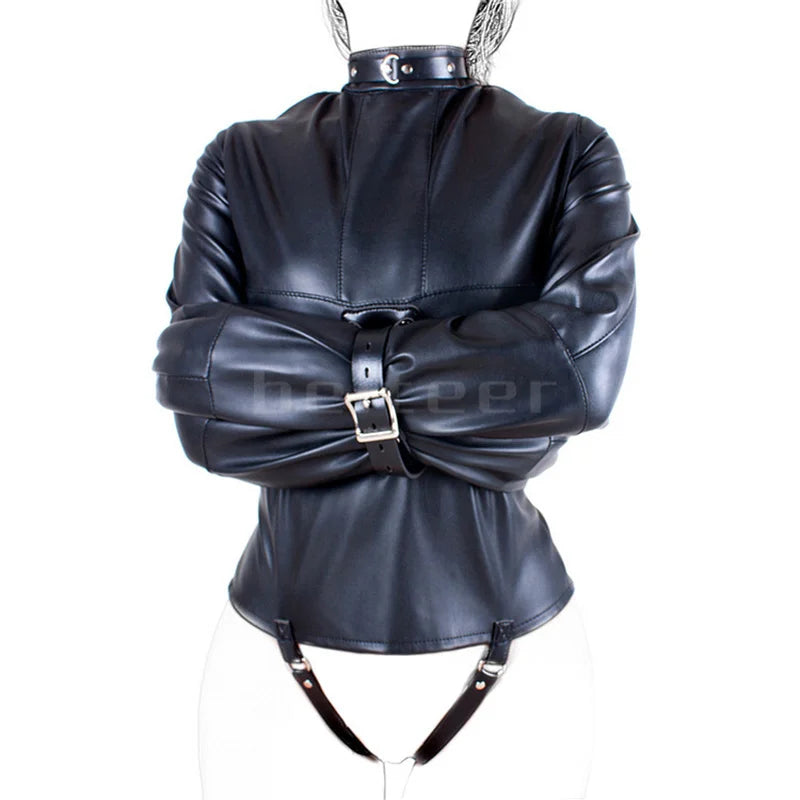 PU Leather Straitjacket Bondage Hood Mask BDSM Headgear Body Bondage