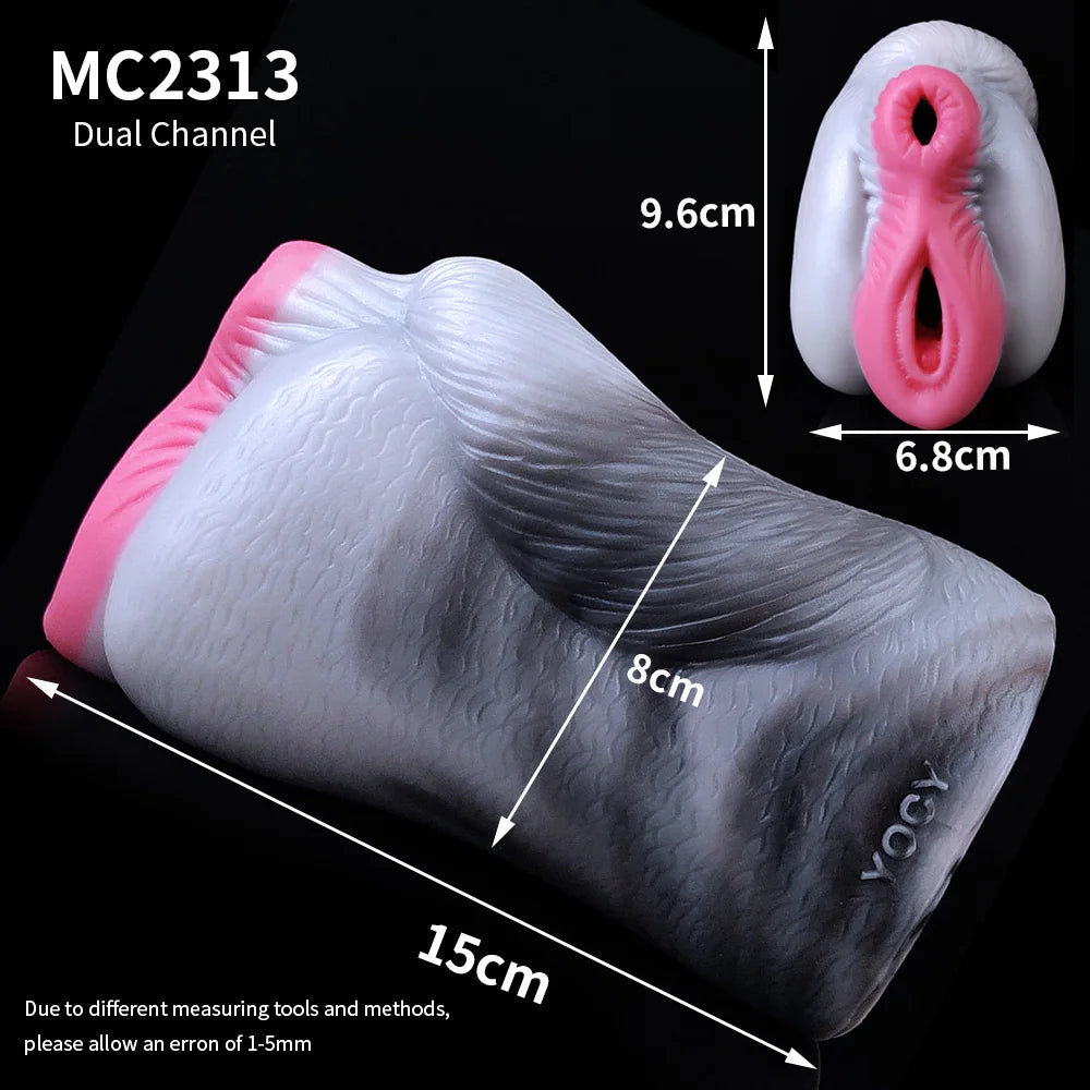 Fetish Male Masturbator Dual Channel Soft Silicone Stroker