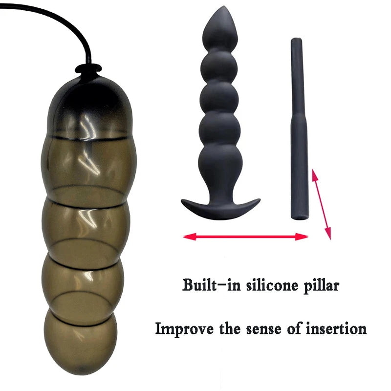 Super Long 5 Bead Silicone Inflatable Anal Plug Built-in Expandable 14cm Big Butt Plug Pump Dilator