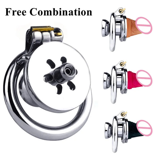 Inverted Cock Cage Lock for Men Head Penis Cover Negative Chastity Belt Urethral Audible Adult Goods Men