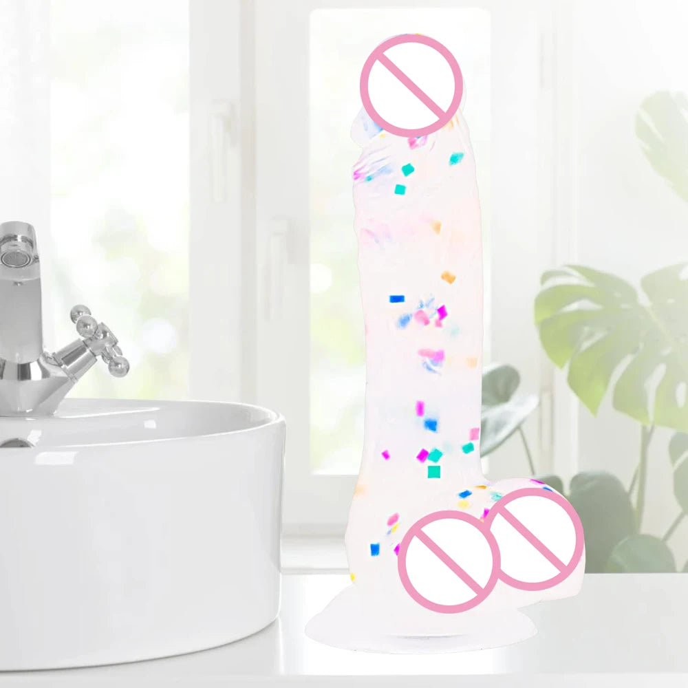 Realistic Clear Silicone Confetti Dildo