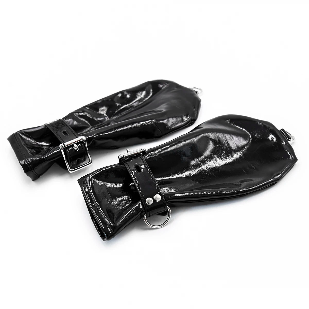 Black Leather Bondage Restraint Mittens