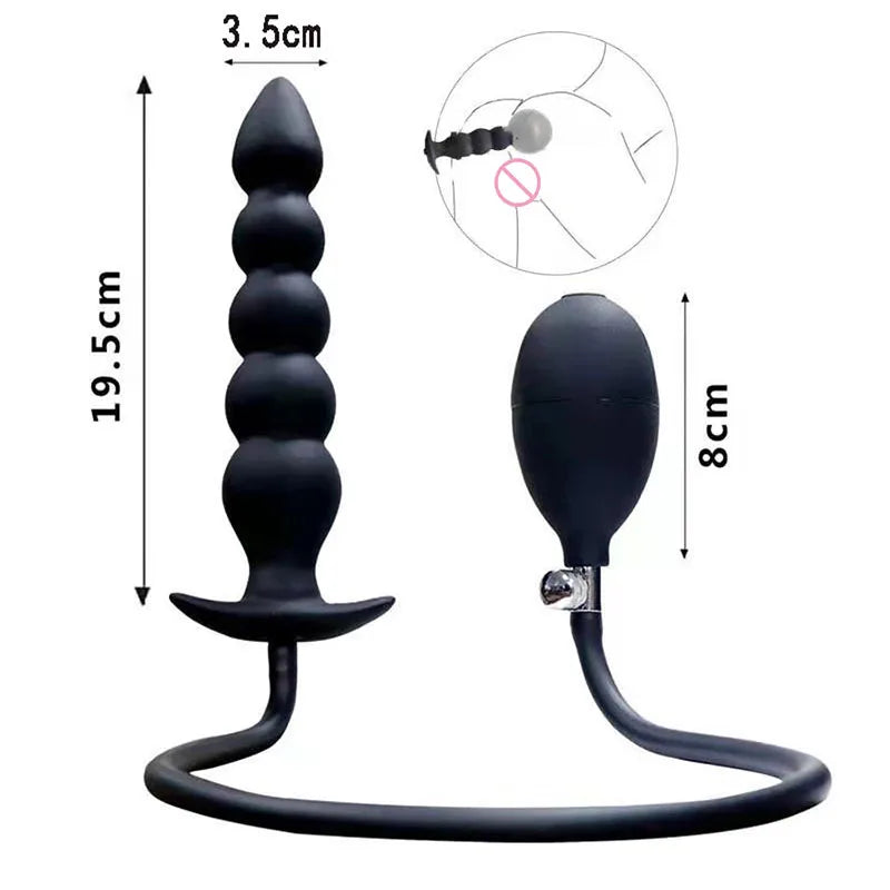 Super Long 5 Bead Silicone Inflatable Anal Plug Built-in Expandable 14cm Big Butt Plug Pump Dilator