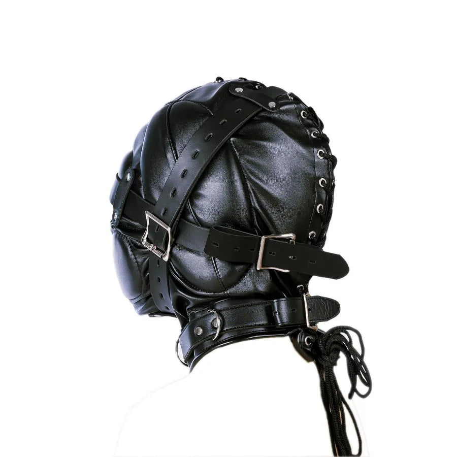 Leather Bondage Hood Mask with Mouth Hole