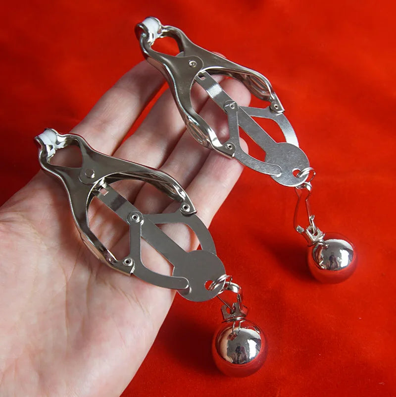 Clover Testicle Nipple Clamps Clips with 86g Weight Balls,BDSM,Submissive,Slave