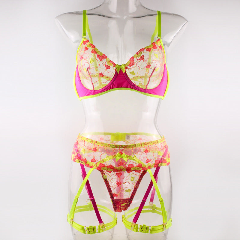 Three Piece Sexy Florescent Lingerie Set