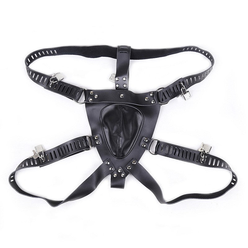 Men's Chastity Pants Leather Strap Adult Bird Cage Lockable Belt Panties