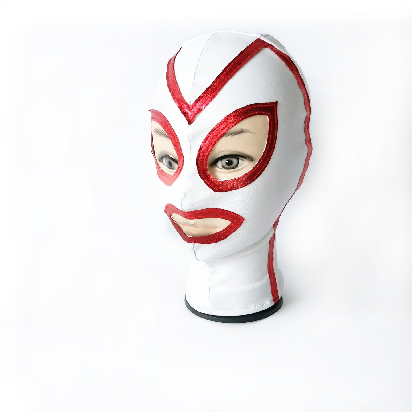 White Exposed Full Head Mouth Eye Latex Mask