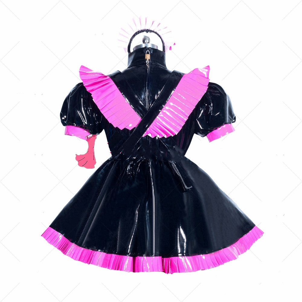 Lockable Sissy Maid Dress In Black Patent Leather