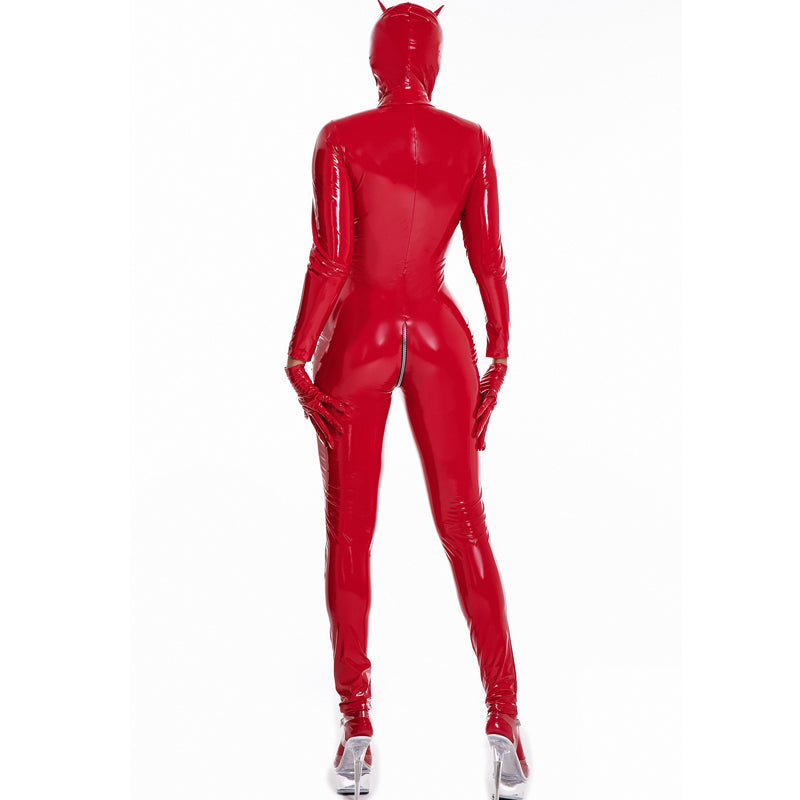 Women's Oil Bright Patent Leather PU Mirror Bodysuit