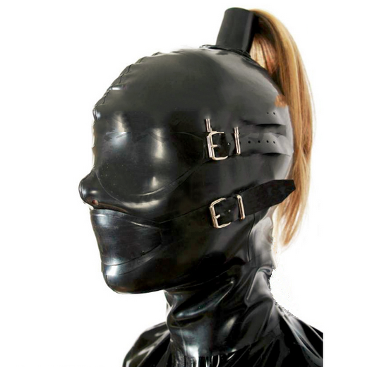 Black Natural Latex Full Face Mask With Wig