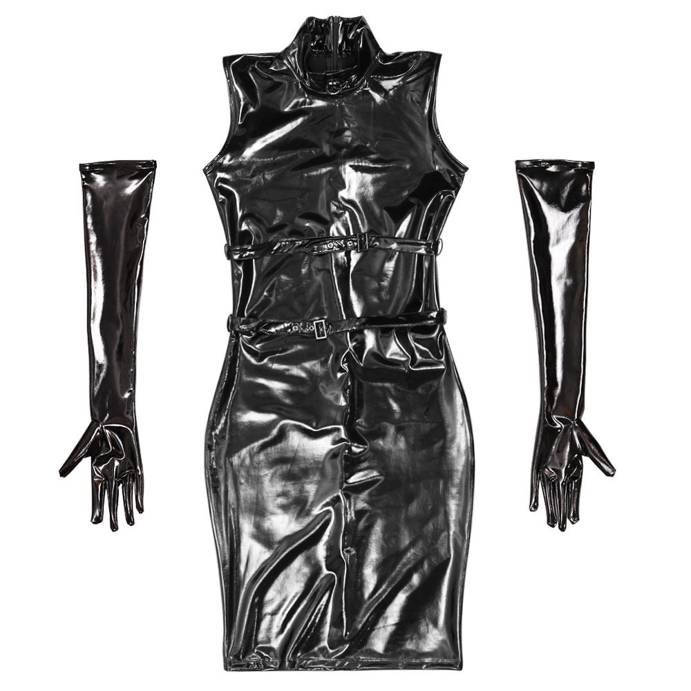 Ammonia Black Sleeveless High Neck Tight One-piece Domination Dress