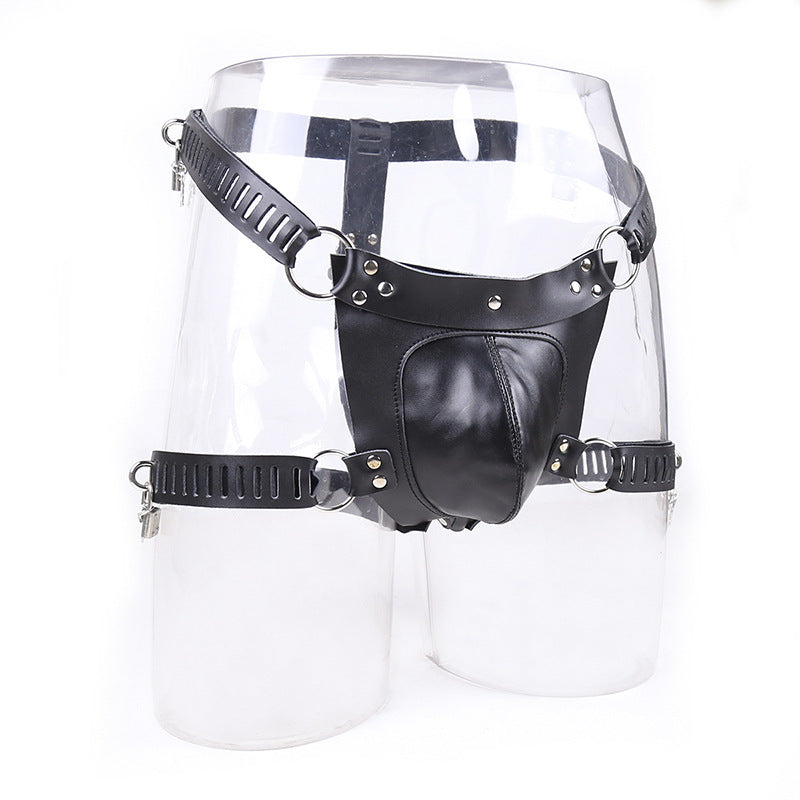 Men's Chastity Pants Leather Strap Adult Bird Cage Lockable Belt Panties